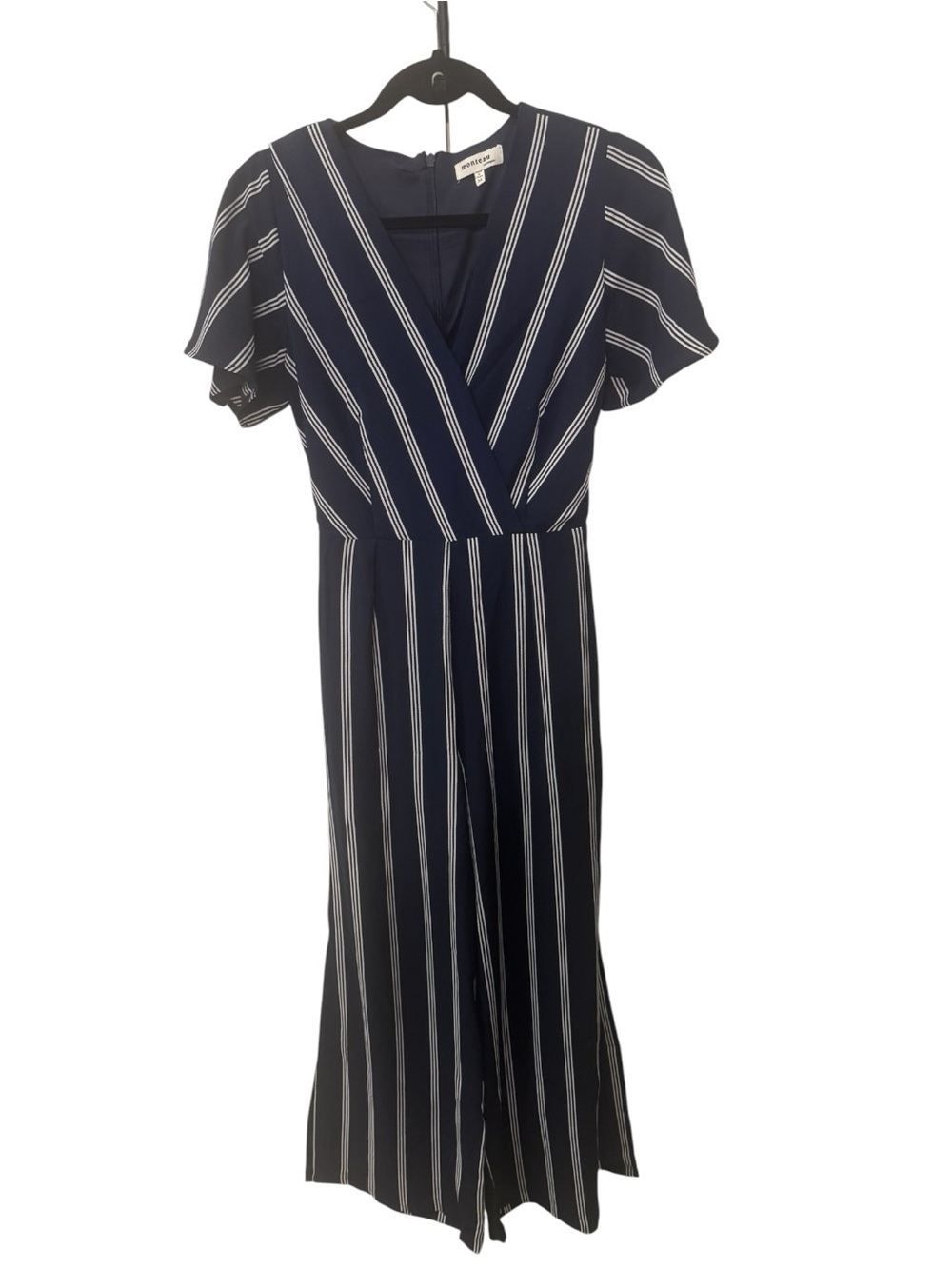 Monteau Los Angeles Navy and White Striped Wide-Leg Jumpsuit